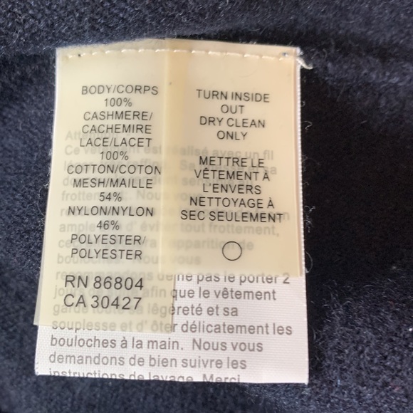 Deep blue cashmere tunic  turtleneck w wide black lace band across hem slits EUC - Picture 6 of 7